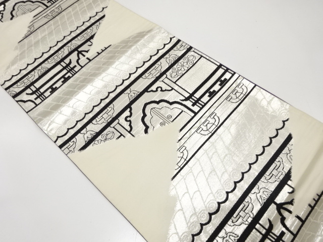 アンティーク　寺院風景模様織り出し袋帯（材料）